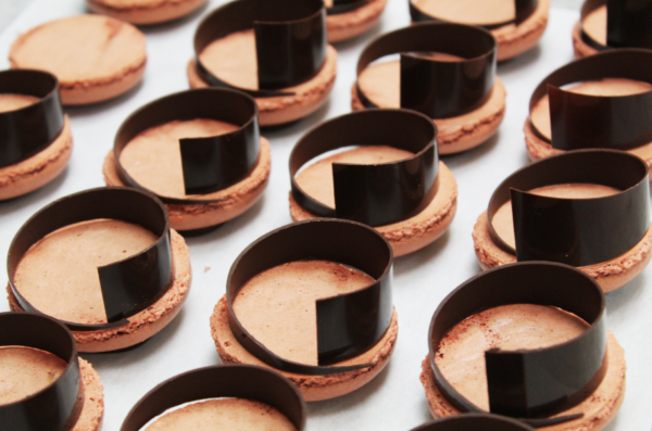 Pink and chocolate macarons A Day In the Life of a Pastry Chef